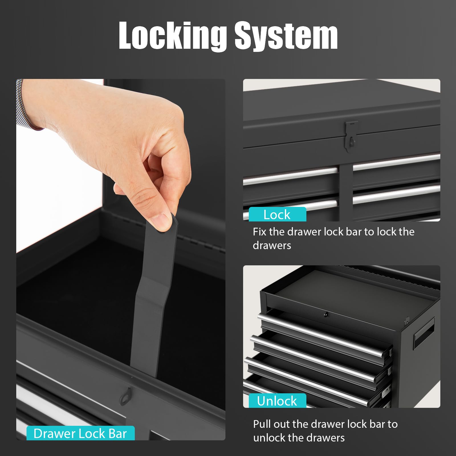 5-Drawer Rolling Tool Chest with Wheels & Adjustable Shelf - Heavy Duty Tool Storage Cabinet with Anti-Slip Liner - Garage, Workshop & Warehouse Tool Box Organizer - Perfect for DIY Projects, Auto Repair & Home Organization (Black)