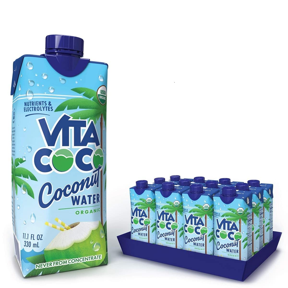Vita Coco Pure Organic Coconut Water - Natural Hydrating Electrolyte Drink | Healthy Alternative to Coffee, Soda & Sports Drinks | Gluten Free, Non-GMO | 11.1oz (12 Pack) | Perfect for Workouts, Travel & Daily Hydration