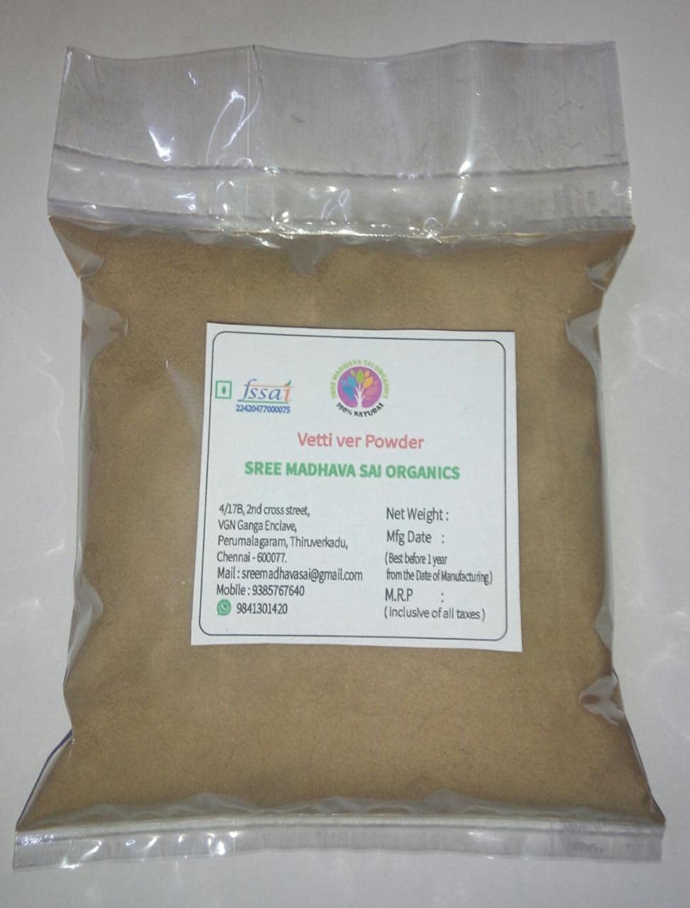 QRA Sree Madhava Sai Organics Pure Vetiver Root Powder (Khus Powder) - 200g | Natural Aromatherapy & Ayurvedic Skincare | Perfect for DIY Face Masks, Hair Care & Home Fragrance