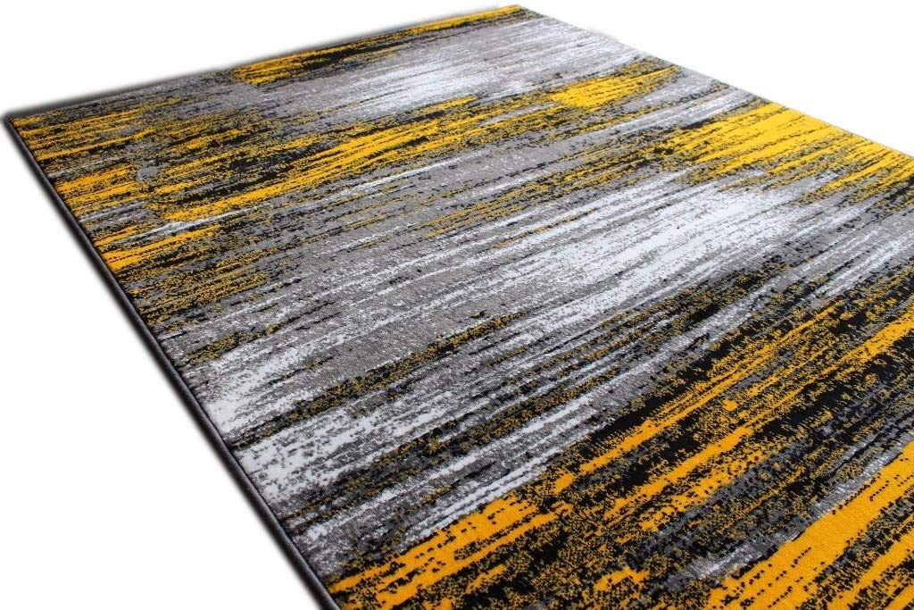 Modern Contemporary Abstract Brush Soft Plush Yellow Area Rug - 5’3”x7’5” Non-Slip Living Room Carpet for Office, Kitchen & Bedroom - Cozy Home Decor for Family Gatherings & Relaxation