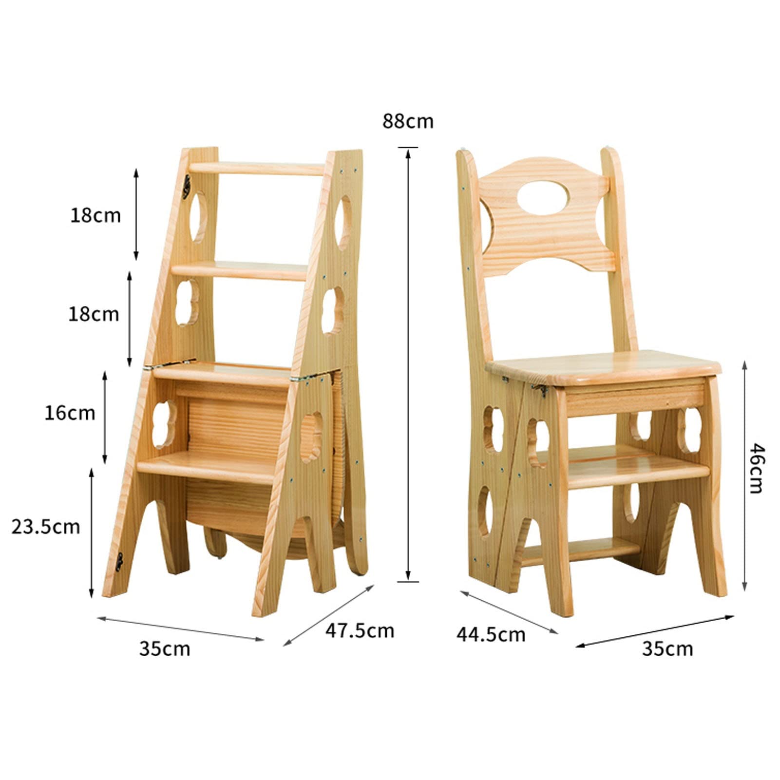 FADUNI Wooden Folding Step Stool, 4-Step Ladder Stool for Indoor Use - Compact, Multifunctional Step Stool for Kitchen, Bathroom, Library, and Home Storage