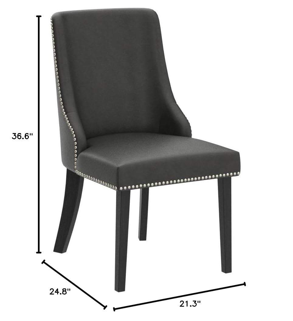Farmhouse Dining Chairs Set of 2 - Gray Faux Leather High Back Upholstered Chairs with Nailhead Trim for Kitchen, Dining Room & Breakfast Nook - CHITA Modern Countryside Style Seating