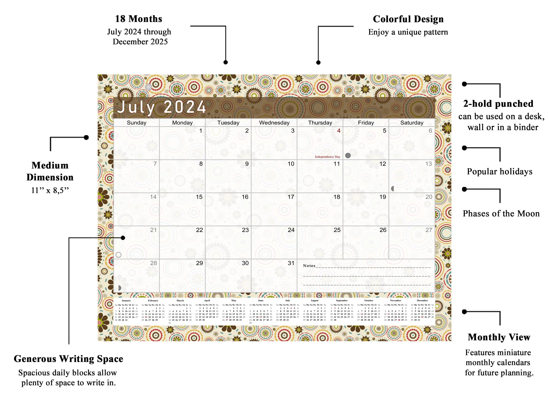 2024-2025 18-Month Magnetic & Desk Calendar Planner - Wall/Desktop Organizer with Bonus Stickers - Perfect for Office, Home & School Planning (Edition #20)