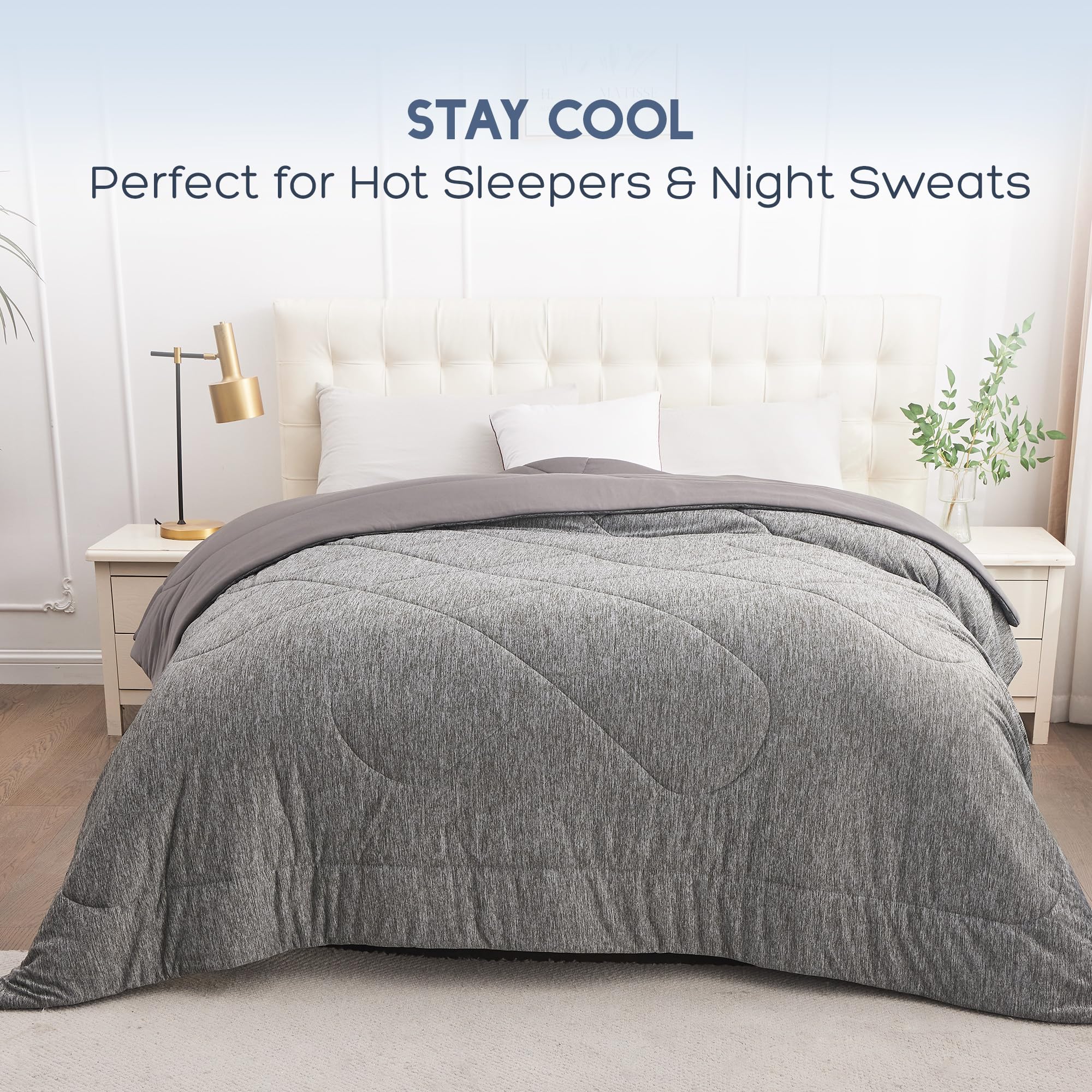 Queen Size Cooling Comforter - Q-Max 0.55 Cooling Fiber Blanket for Hot Sleepers | Soft, Breathable & Lightweight Summer Bedding (90