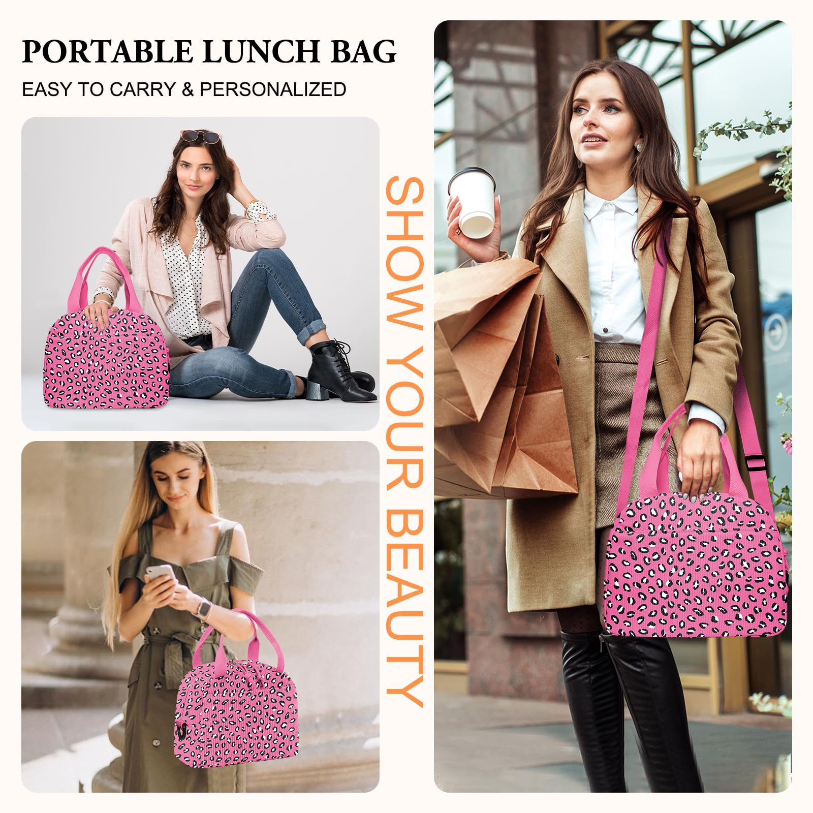 Stylish Insulated Lunch Bag for Women & Men - Large Corduroy Lunch Box with Adjustable Shoulder Strap, Leopard Print Tote | Perfect for Work, School, Picnics & Outdoor Activities | Reusable & Eco-Friendly Cooler Lunch Case