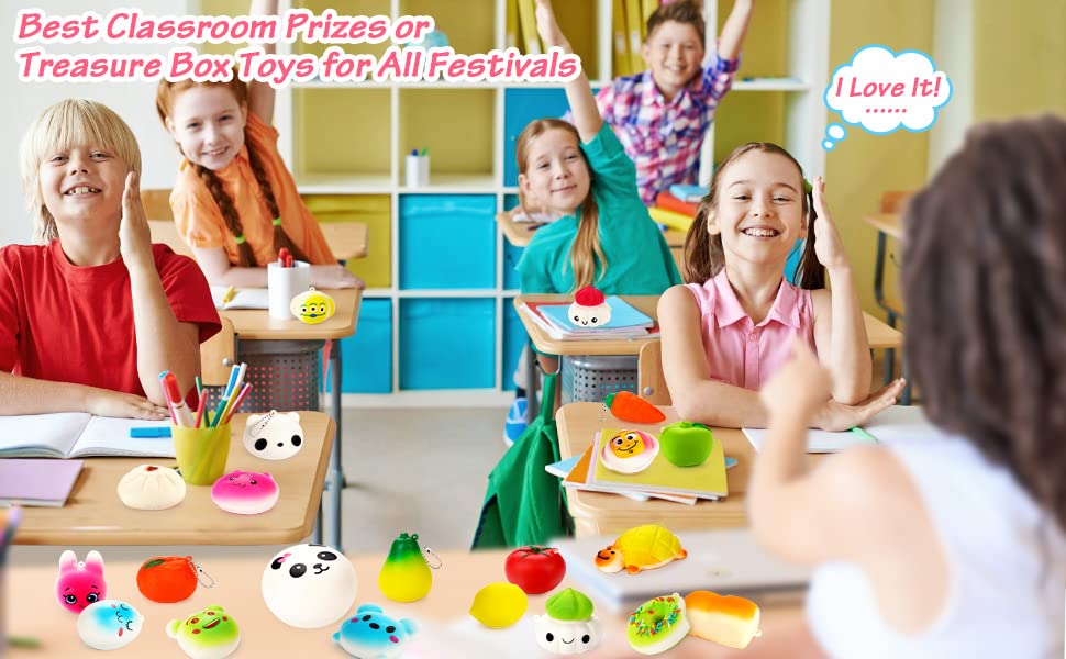 BUDI Upgraded 30Pcs Kawaii Squishies - Super Slow Rising Squeeze Fidget Toys for Stress Relief, Random Cute Animal Phone Straps - Perfect for Adults & Kids Birthday Favors, Treasure Box Fillers, Pinata Toys, and Pretend Play Scenarios