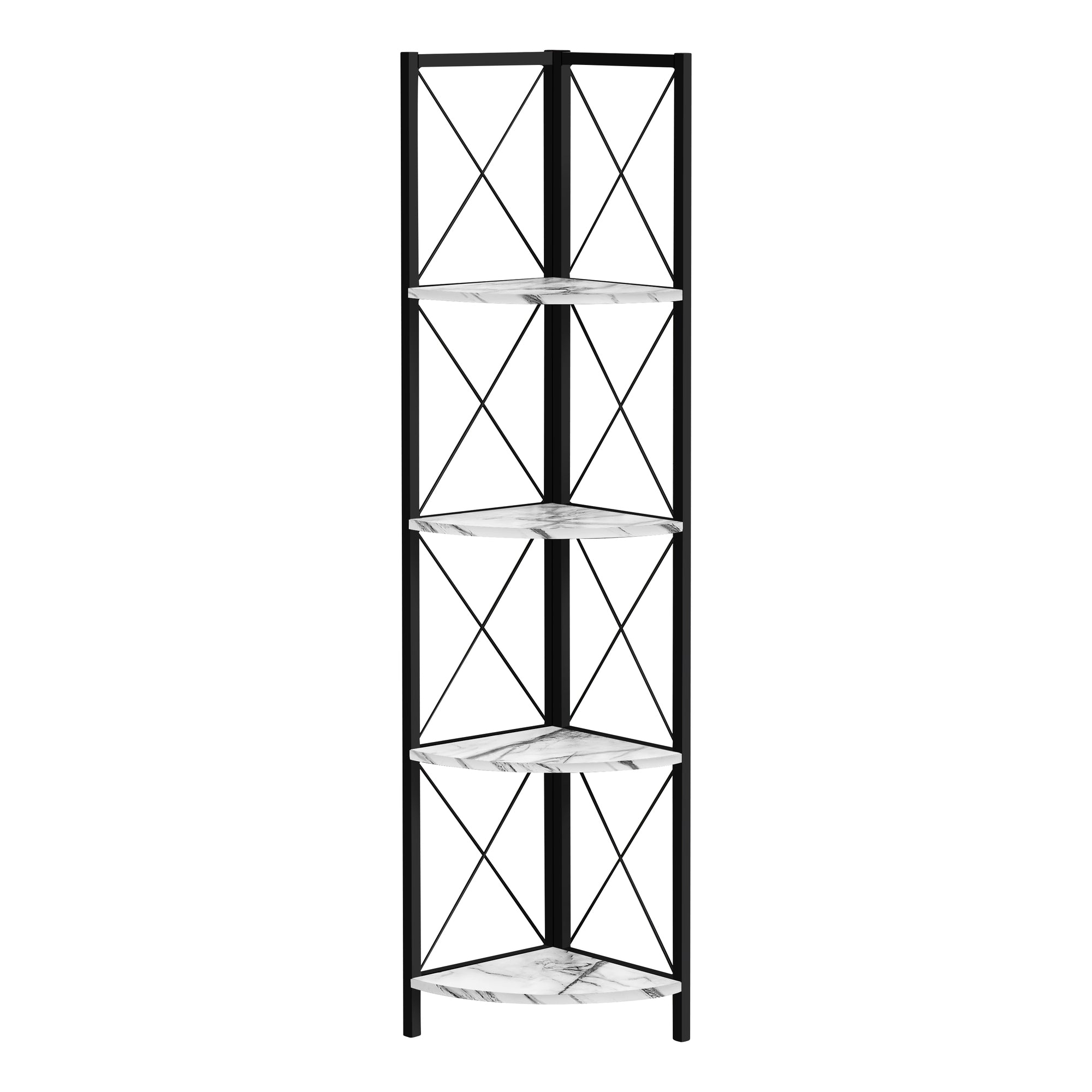 Modern White Marble & Black Metal Bookcase - 60 Inch Height for Living Room, Office, or Study - Stylish Storage Shelf for Books & Decor