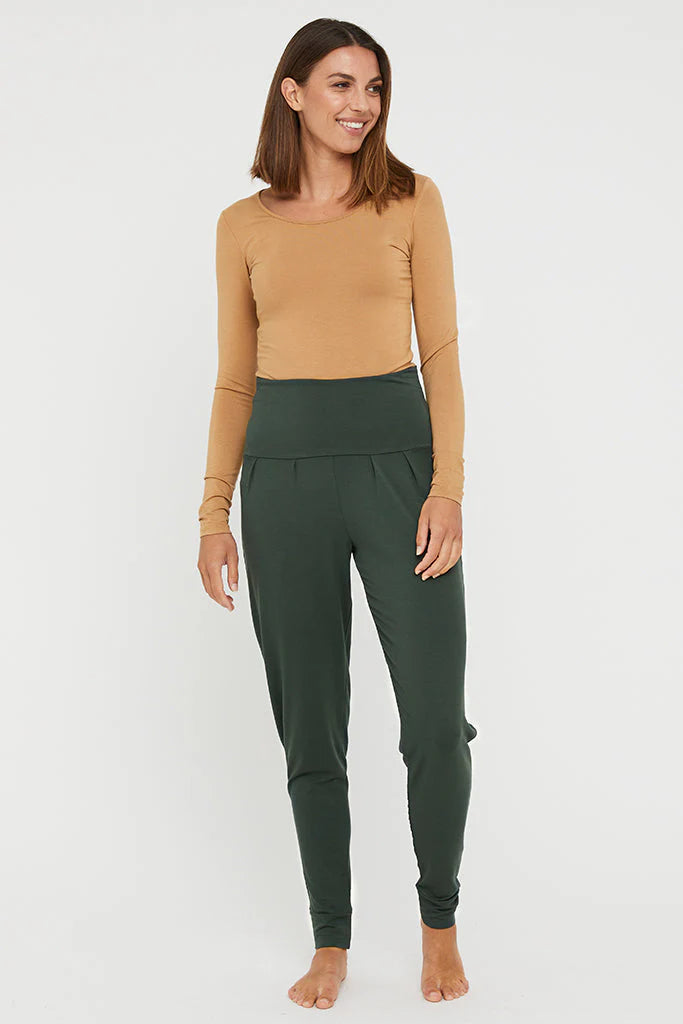 Eco-Friendly Bamboo Slouch Pants for Women - Soft & Comfortable Forest Green Lounge Pants | Perfect for Yoga, Meditation, and Relaxing at Home