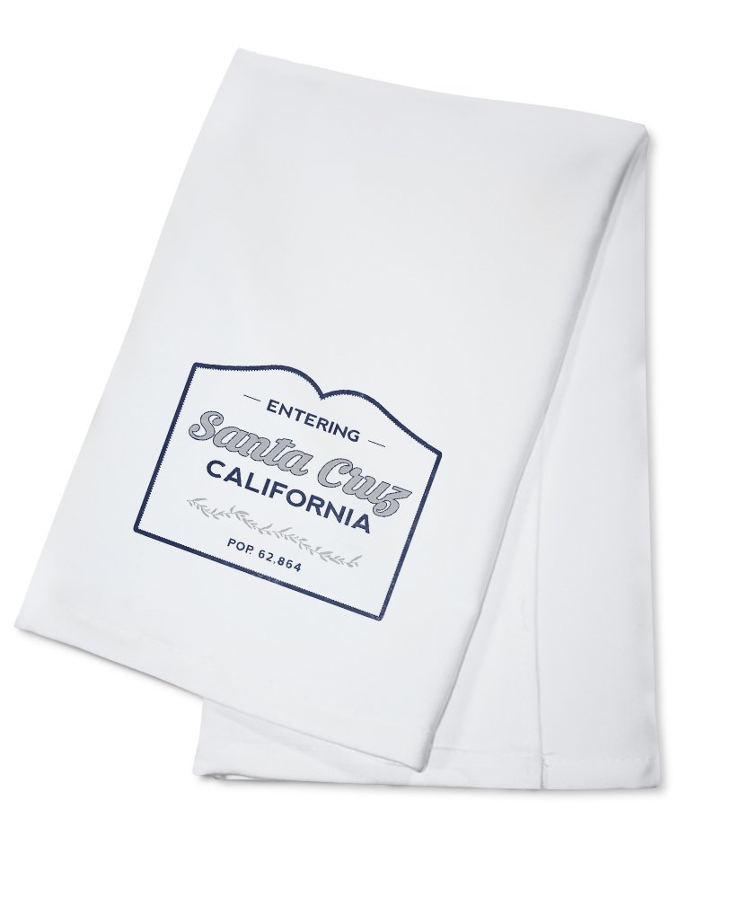 Santa Cruz California Now Entering Blue 100% Cotton Tea Towel - Decorative Hand Towel for Kitchen, Home Decor & Gift - Perfect for Drying Dishes, Decorating Walls or Coastal Themed Spaces