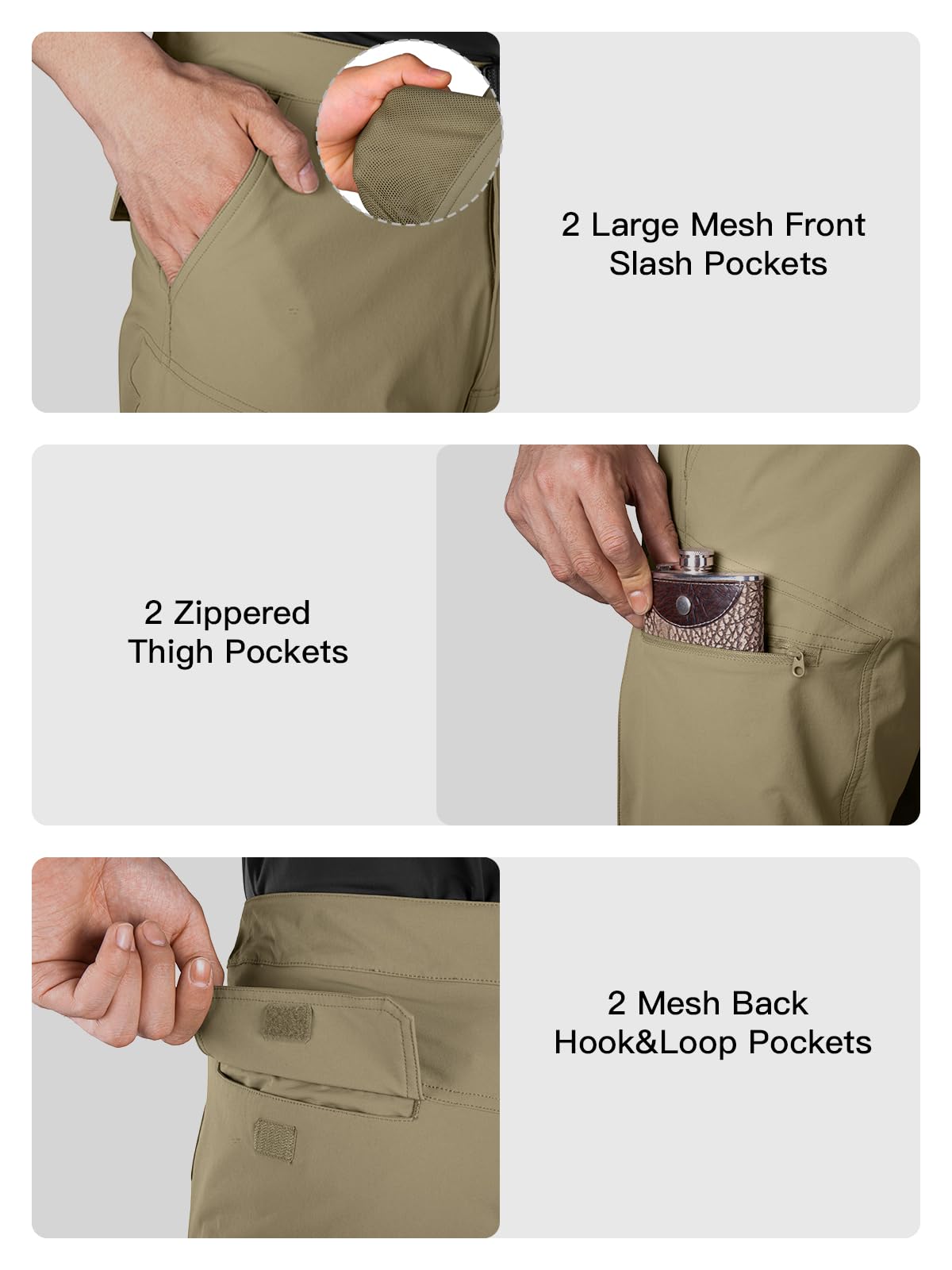 FREE SOLDIER Men's Cargo Hiking Shorts - Lightweight Quick Dry Tactical Shorts with Belt & Multiple Pockets - Perfect for Outdoor Adventures, Hiking, Golf & Casual Work Wear