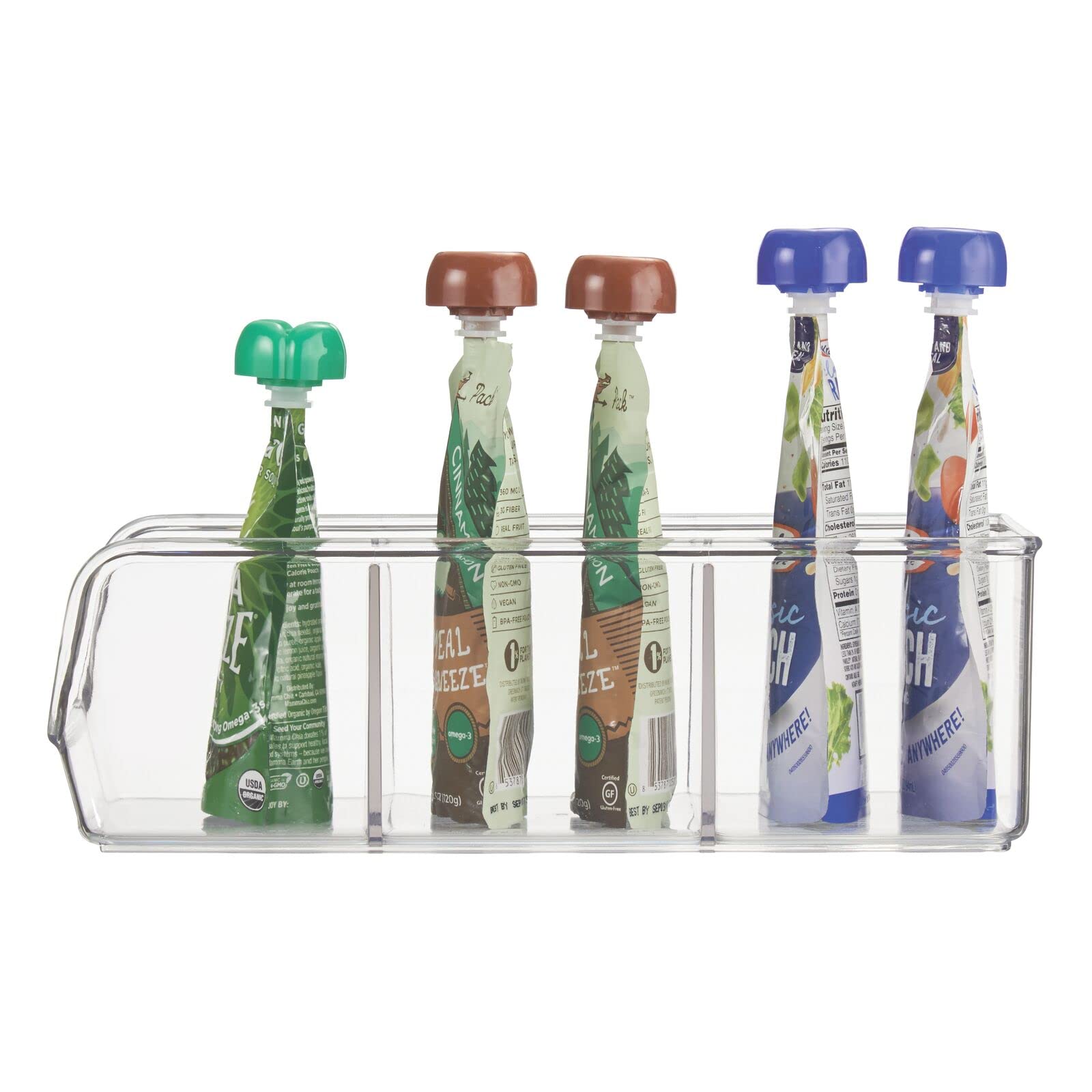 mDesign Clear Plastic 3-Compartment Food Storage Bin Organizer - Kitchen Cabinet, Pantry, Shelf, Drawer, Fridge & Freezer Organization - Perfect for Snack Bars, Cereal & Dry Goods - Ligne Collection 2-Pack - Ideal for Meal Prep & Space Saving Storage