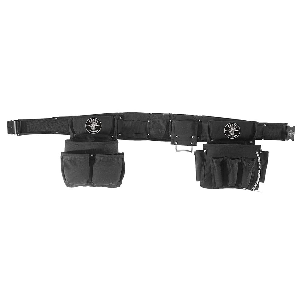 Klein Tools 5710M Electrician's Powerline Padded Tool Belt and Tool Pouch Combo Set - Medium 4-Piece for Comfortable Electrical Work & Construction Projects