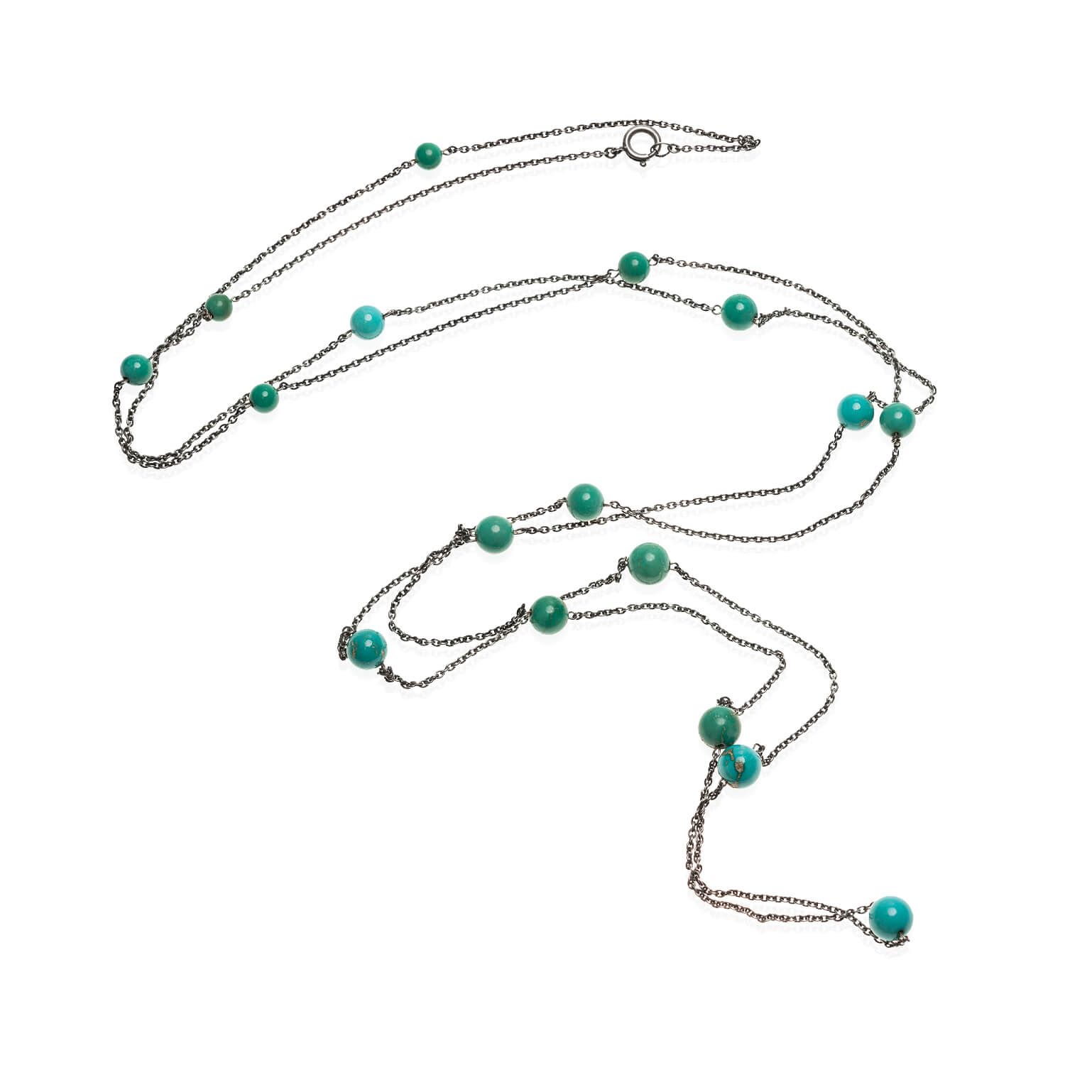 Art Deco Sterling Silver & Turquoise Chain Necklace – Vintage Jewelry for Women, Boho Chic Accessory – Perfect for Parties, Weddings & Everyday Wear