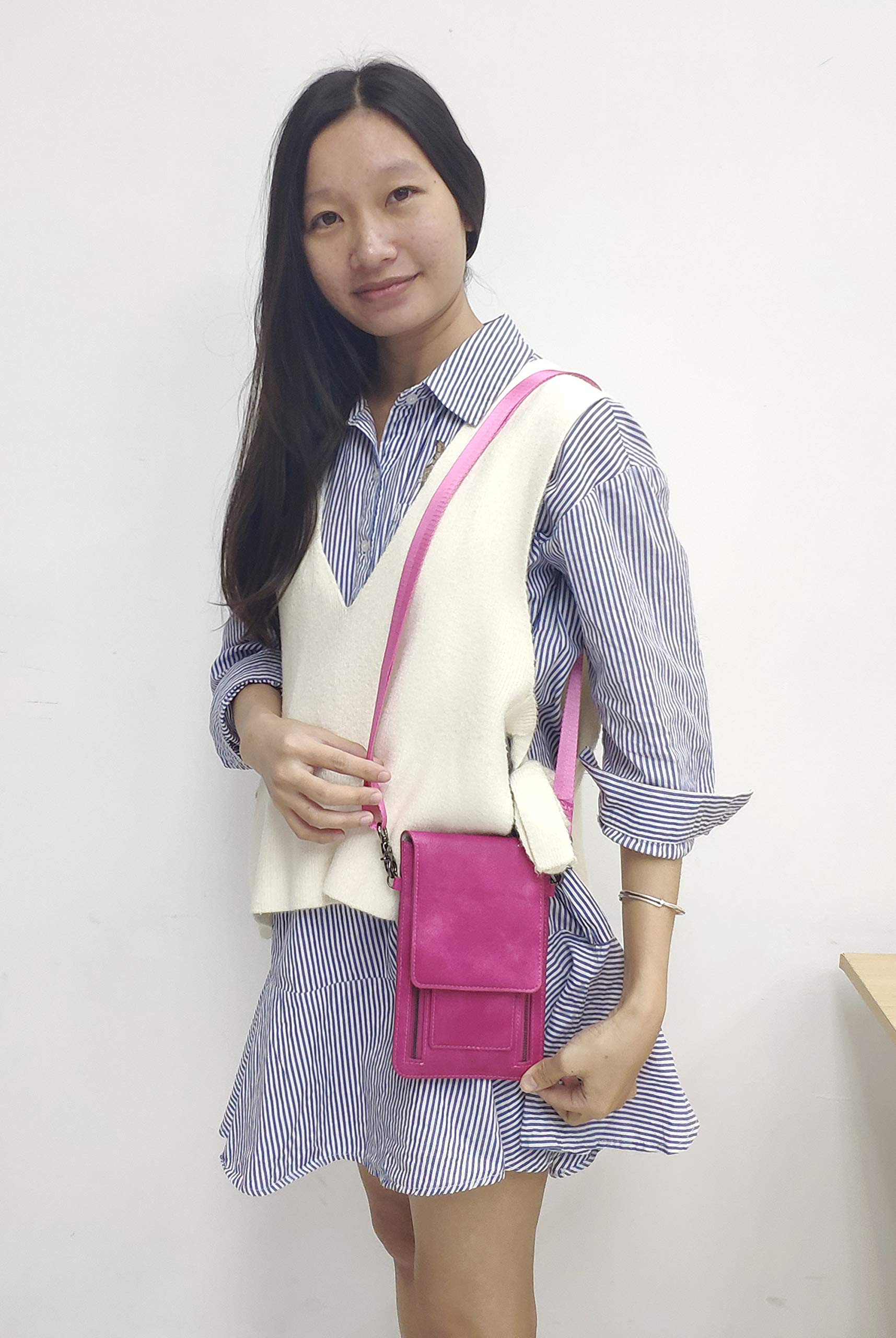 Stylish Synthetic Suede Leather Crossbody Phone Purse for Women - Adjustable Shoulder Strap, Rose Red (15355-ROSE RED-2D) - Perfect for Daily Use, Shopping & Travel