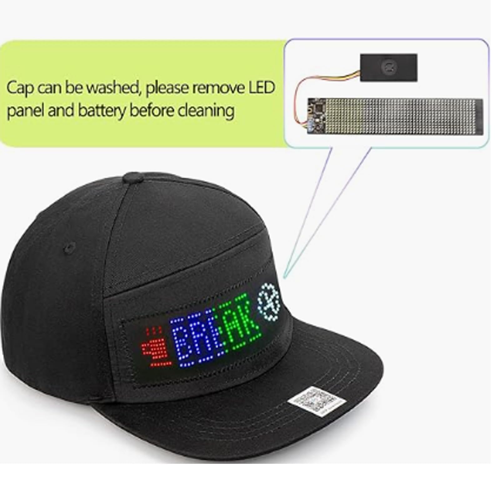 Yoyoway Bluetooth LED Rolling Display Hat - Customizable Text & Patterns for Sports, Concerts, and Night Events - Rechargeable & Wireless LED Cap for Advertising, Parties, and Outdoor Activities