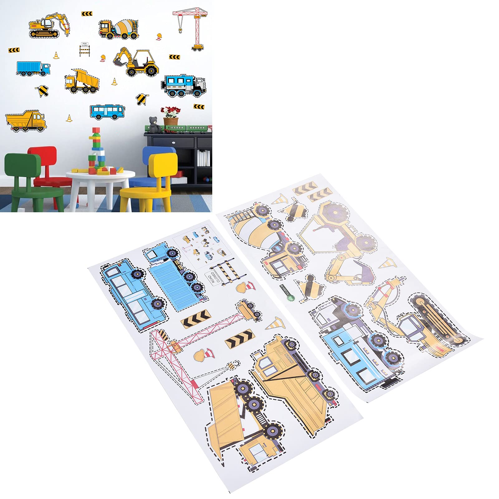 Self-Adhesive Construction Vehicles Wall Decals - Easy to Apply & Remove for Kids Room, Nursery, Playroom, Classroom - Perfect for Home, Office, Restaurant Decor