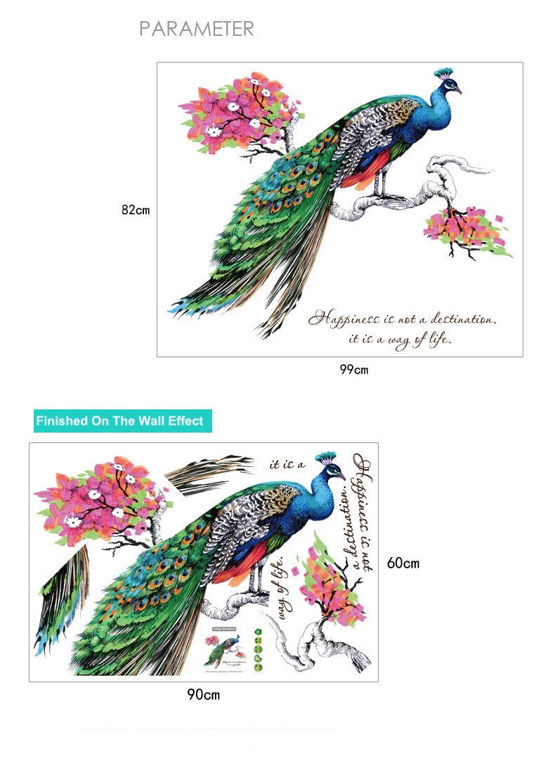 Peacock Sun Mirror Wall Sticker - Removable DIY Home Decor for Living Room, Bedroom & Bathroom - Chinese Style Multicolor Adhesive Decoration - Perfect for TV Background & Wall Art