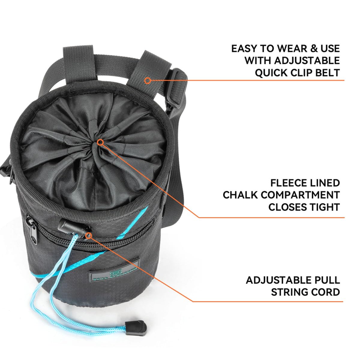 Premium Chalk Bag for Rock Climbing & Bouldering - Durable Chalk Bucket with 2 Large Zippered Pockets | Perfect for Indoor Climbing Gyms & Outdoor Adventures