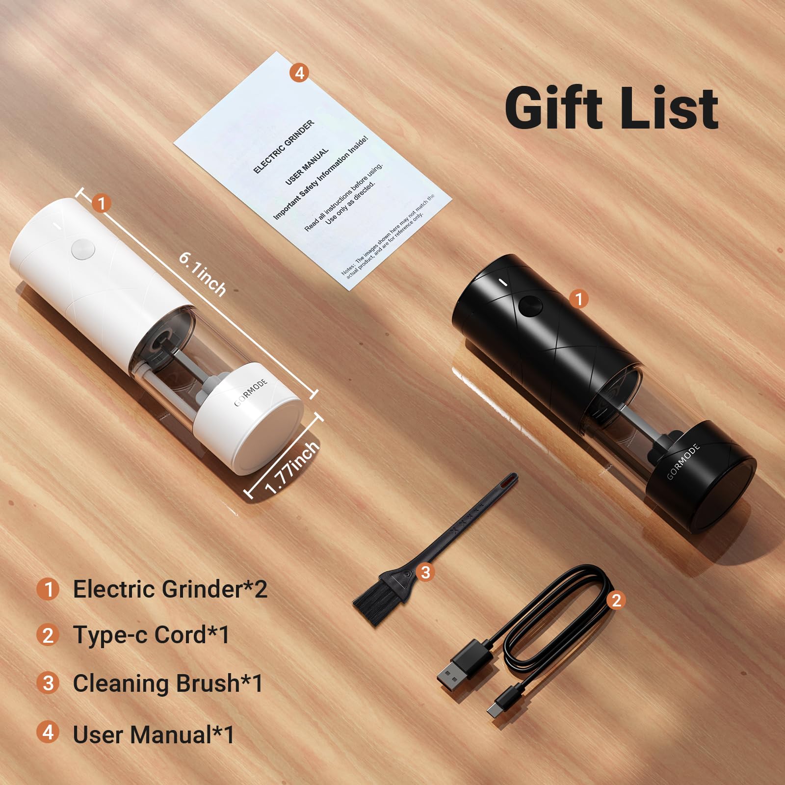 Premium Electric Salt and Pepper Grinder Set - USB Rechargeable, 6 Adjustable Coarseness Levels - Automatic One-Hand Operation - Perfect for Kitchen, Dining Table & Outdoor BBQ (Set of 2)