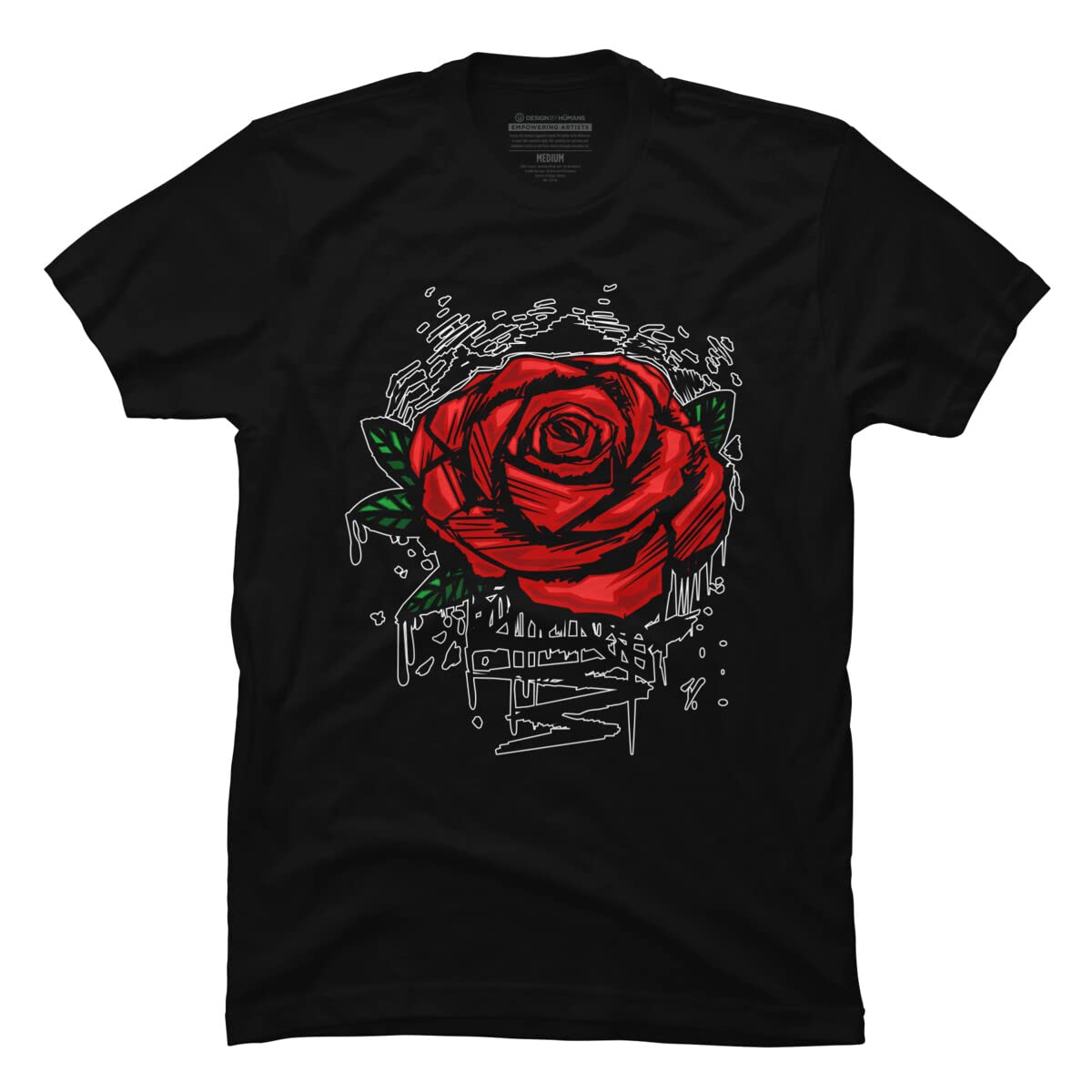 Design By Humans Men's Rugged Rose Graphic T-Shirt by Adamzworld | Soft Cotton Tee for Casual Wear & Street Style
