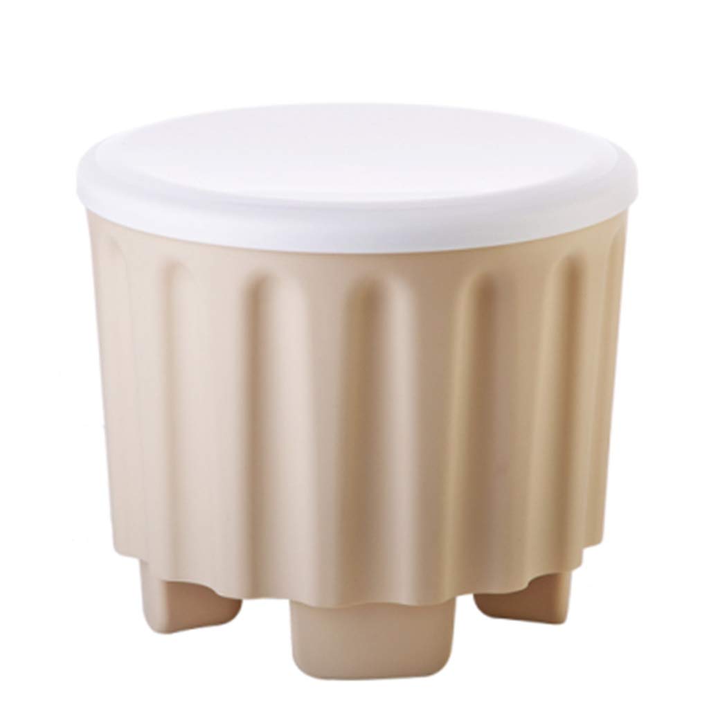LICHUAN Stackable Plastic Storage Stool - Round Ottoman with Toy Storage, Space Saving Furniture for Living Room, Bedroom & Kids Playroom (Beige)