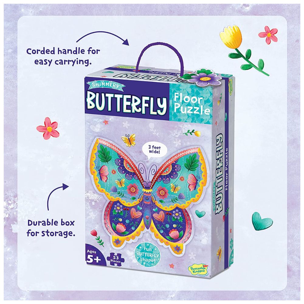 Peaceable Kingdom Shimmery Butterfly Floor Puzzle - 48 Piece Jigsaw Puzzle for Kids Ages 3-6, Educational Toy for Preschool Learning & Home Playtime