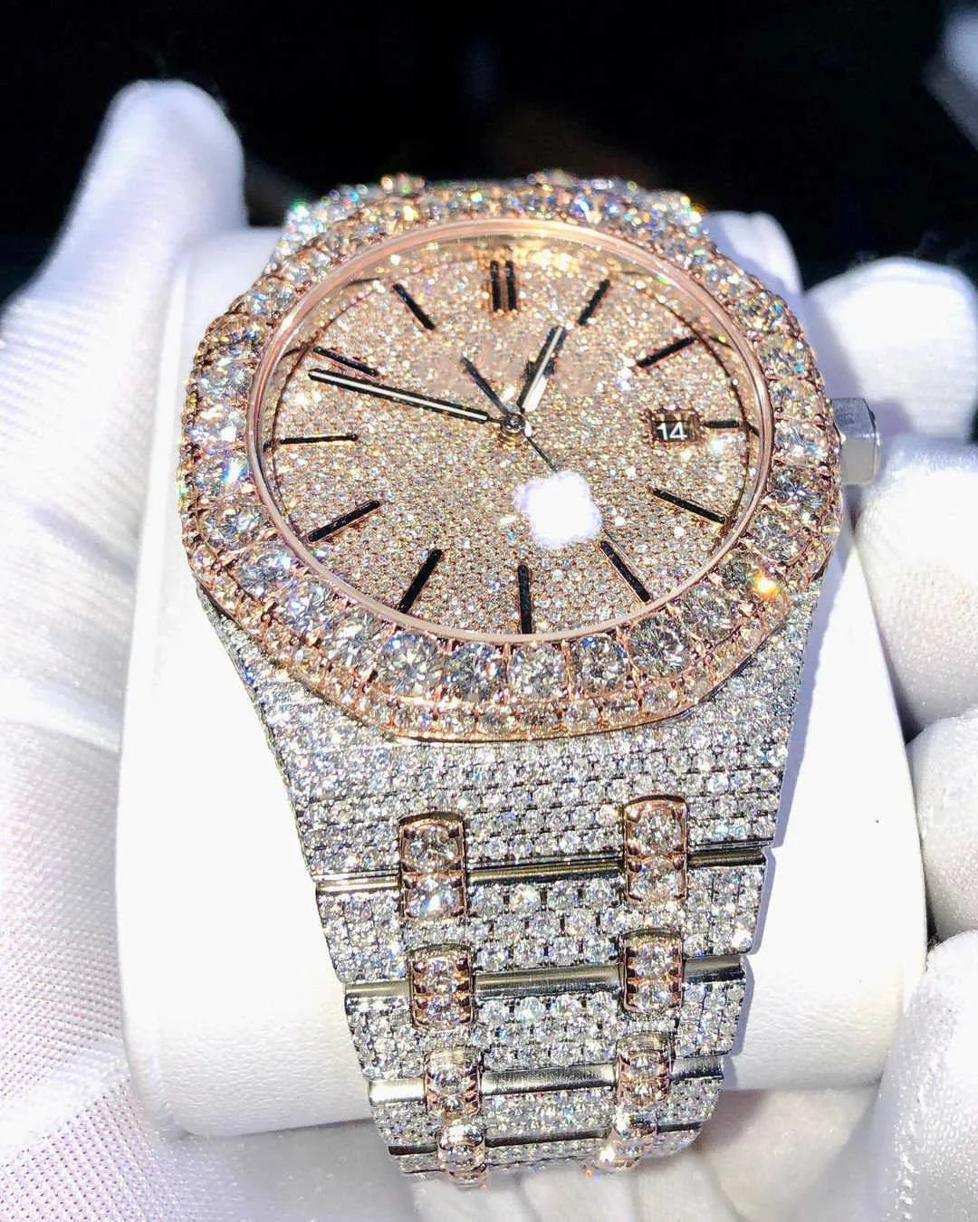 8 Iced Out VVS Moissanite Diamond Silver Watch for Men - Luxury Hip Hop Bling Jewelry - Perfect for Parties, Gifts & Special Occasions