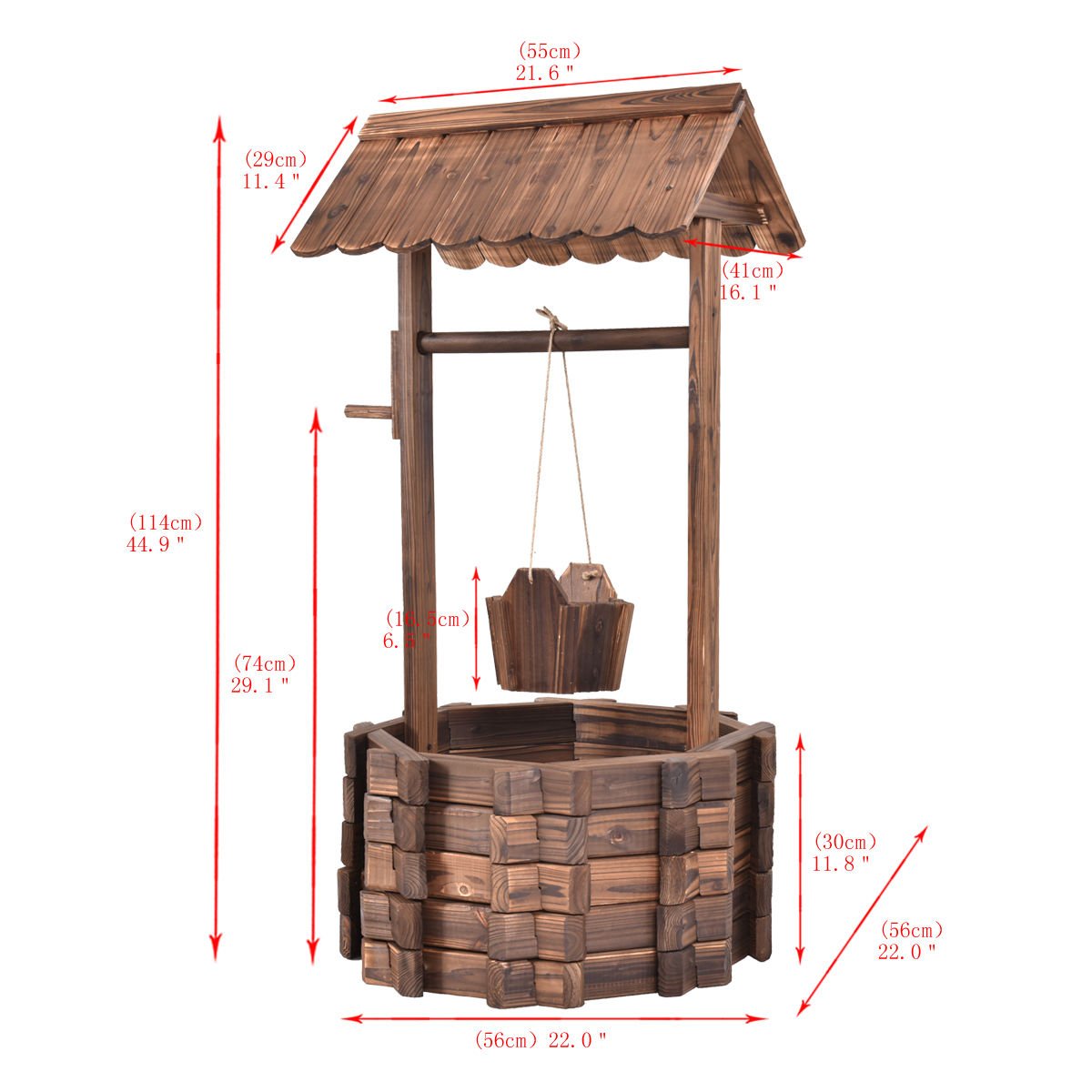 Outdoor Wooden Wishing Well Bucket Planter - Rustic Flower Pot for Garden, Patio & Home Decor - Perfect for Flowers, Plants & Outdoor Landscaping