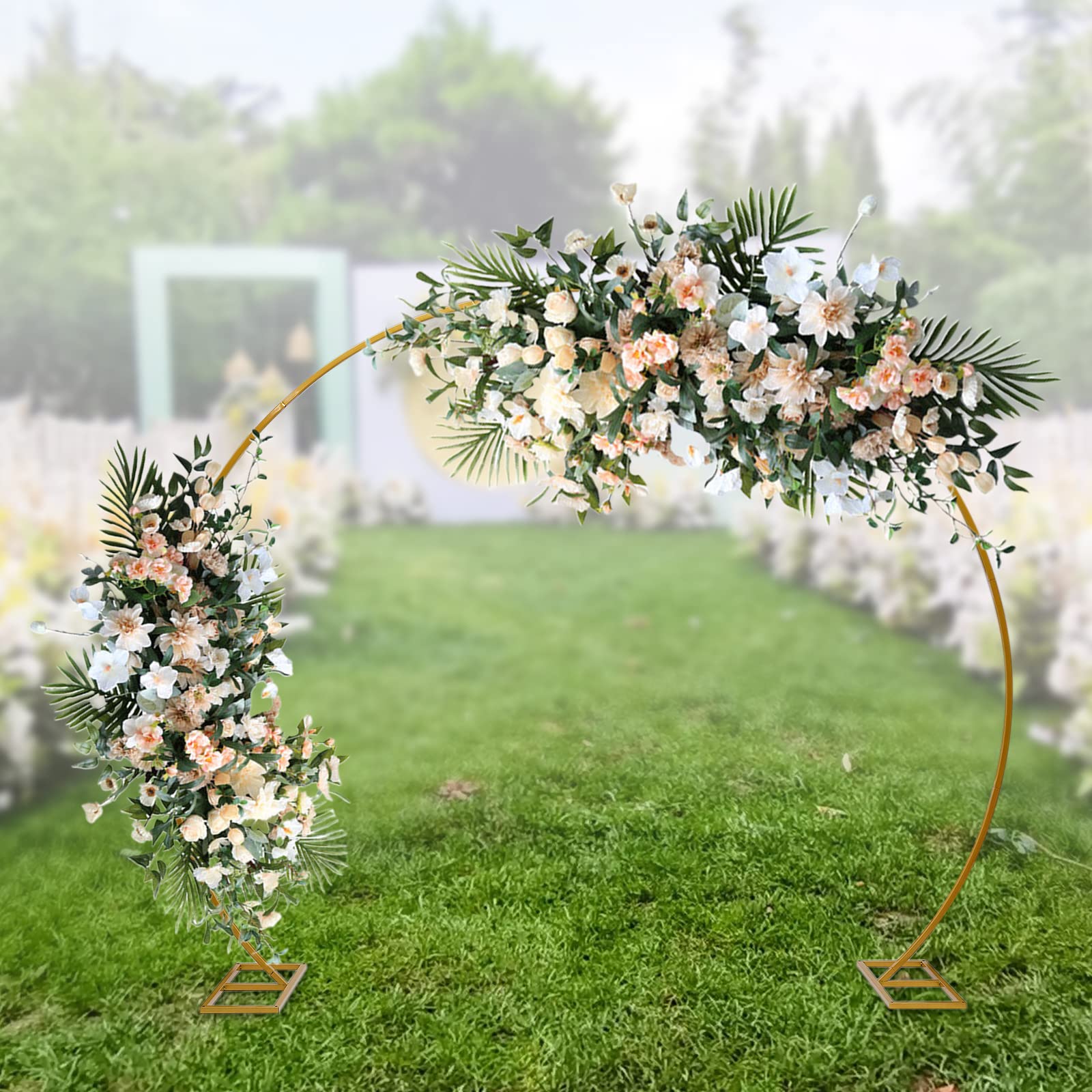 8x7FT Gold Metal Wedding Arch Stand - Round Circle Backdrop for Ceremonies, Parties & Balloon Decor | Elegant Flower Arch for Outdoor & Indoor Events