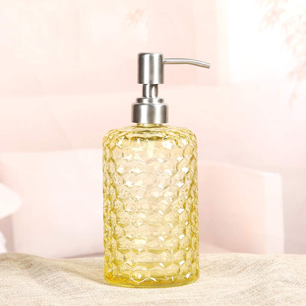 Premium 500ml Glass Soap Dispenser - Large Capacity Hand Sanitizer Bottle for Shampoo, Body Wash & Lotion - Stainless Steel Pump (Gray/Green/Yellow) - Perfect for Kitchen, Bathroom & Office Hygiene