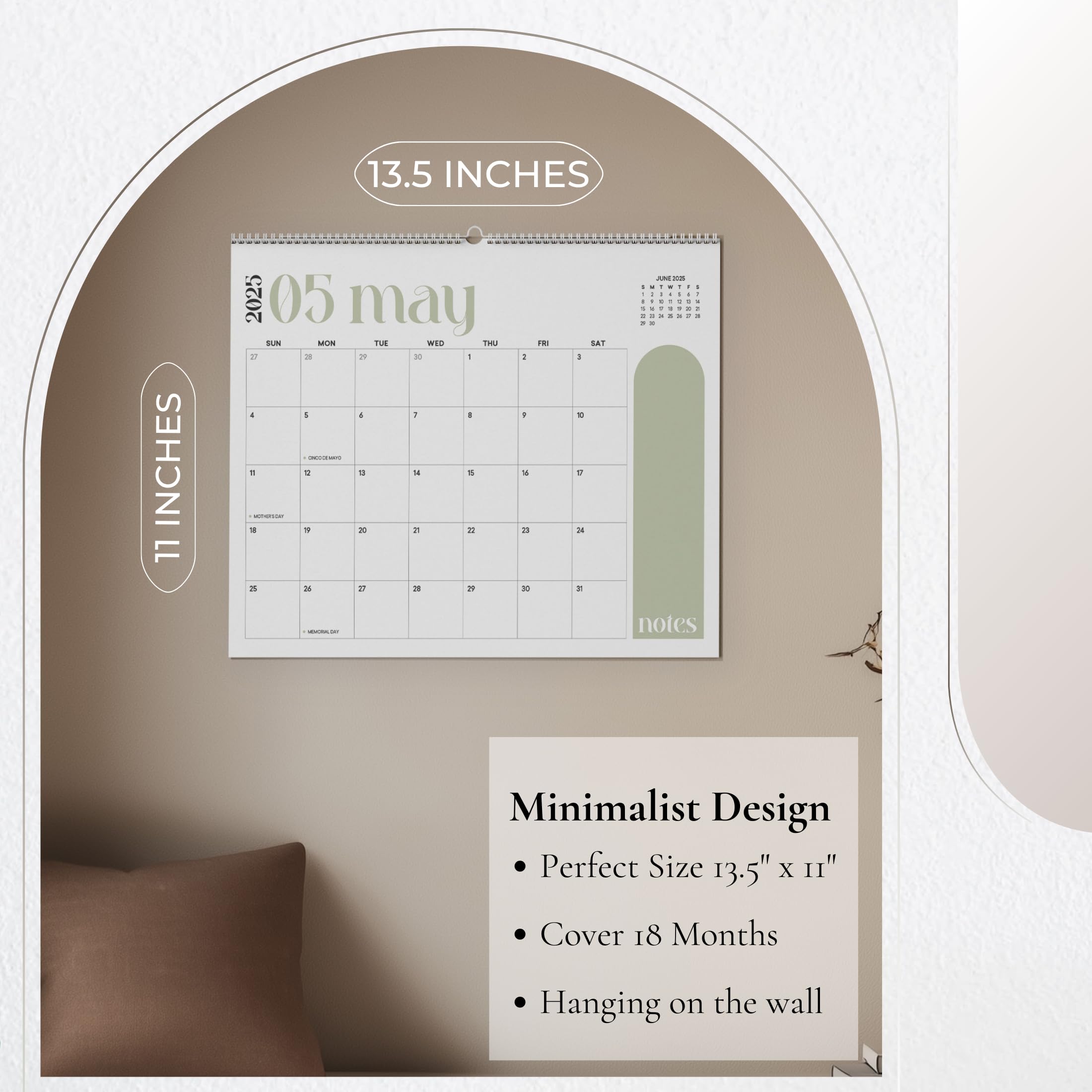 2025-2026 18-Month Hanging Wall Calendar (Jan 2025-Jun 2026) - 13.5