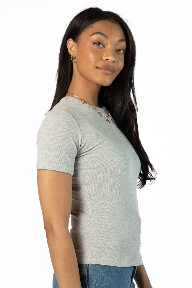 Premium Grey Ribbed Crew Neck T-Shirt for Men & Women - Soft Cotton Essential Tee for Casual Wear, Layering & Everyday Outfits
