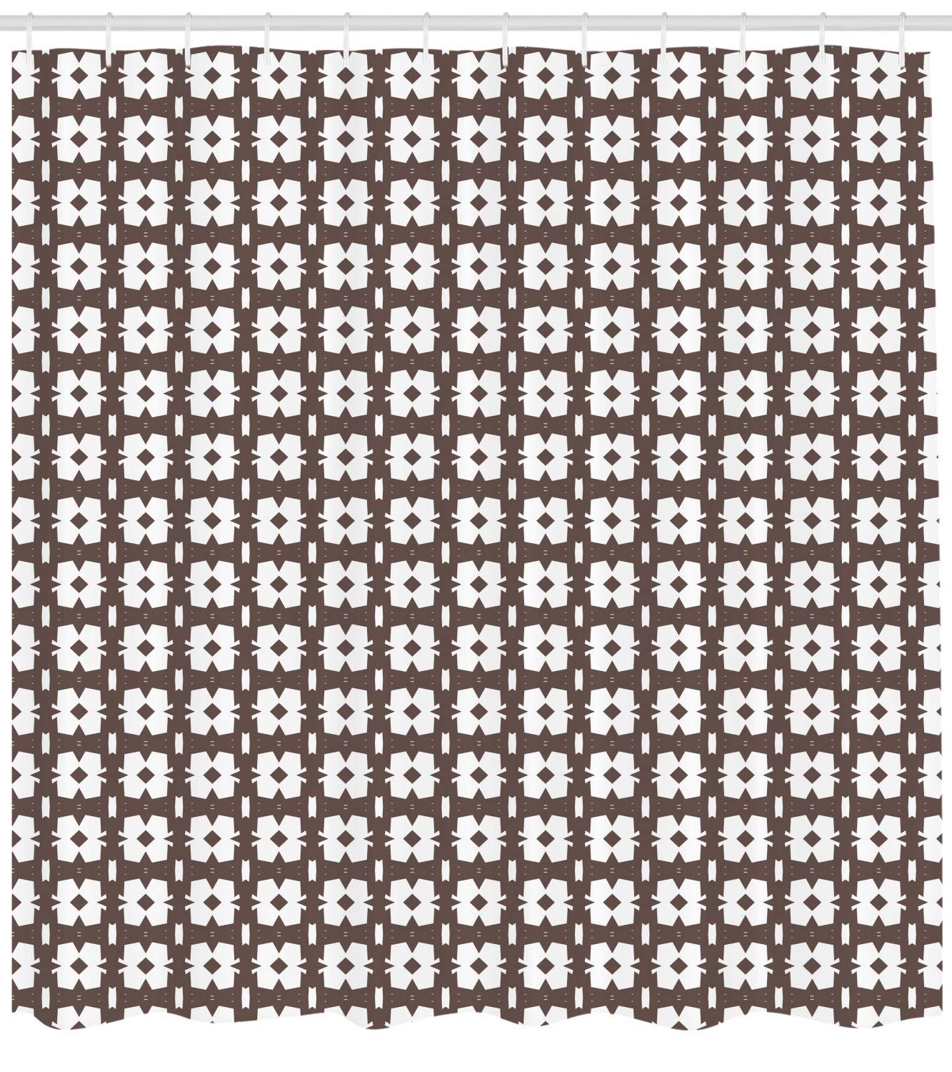Ambesonne Vintage Geometric Abstract Shower Curtain - Classic White & Umber Bathroom Decor with Hooks, 69x84 Inches, Waterproof Fabric for Modern & Boho Bathrooms