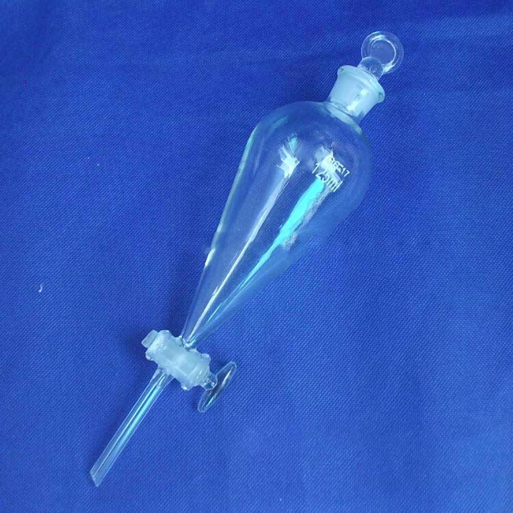 125ml Glass Conical Separatory Funnel with Glass Stopcock - Lab Equipment for Essential Oil Extraction, Chemistry Experiments & Liquid Separation