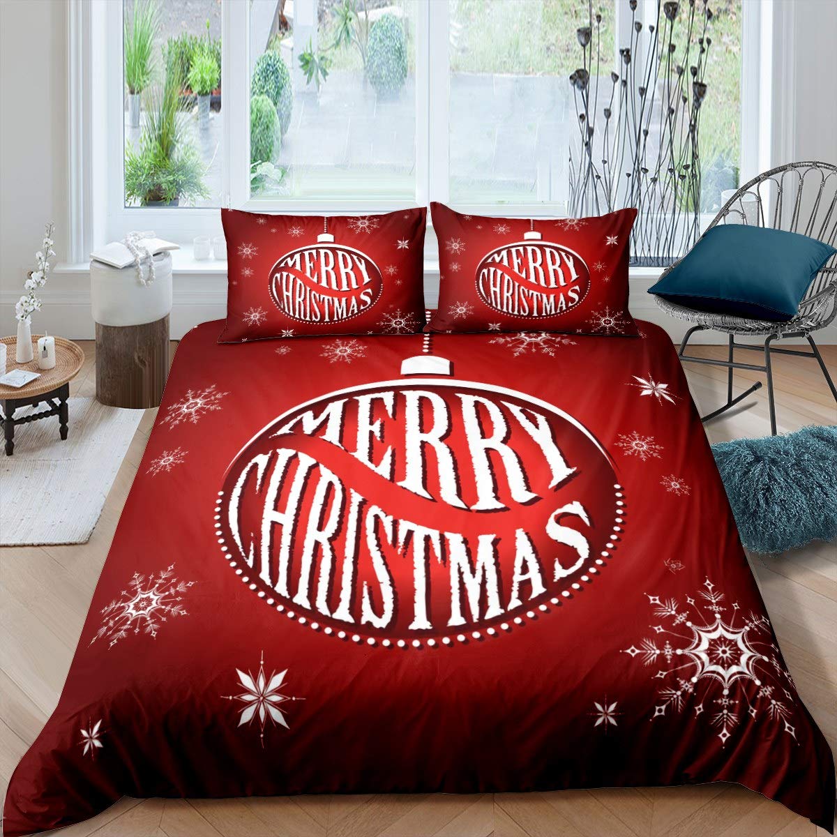 Feelyou Girls Christmas Themed Duvet Cover Set - Red Xmas Tree Snowflake Design Twin Size Kids Bedding (2PC Zipper Closure) | Perfect for Holiday Decor, Winter Bedroom Makeover & Cozy Seasonal Gift