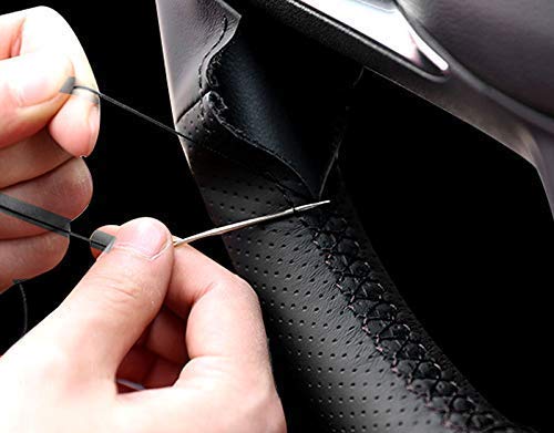 Premium DIY Stitch Steering Wheel Cover for Toyota Sienna (2015-2020) & Highlander (2014-2019) - 15 Inch Microfiber Leather with Black Stitching - Custom Fit Car Interior Accessory for Comfort & Style Upgrade