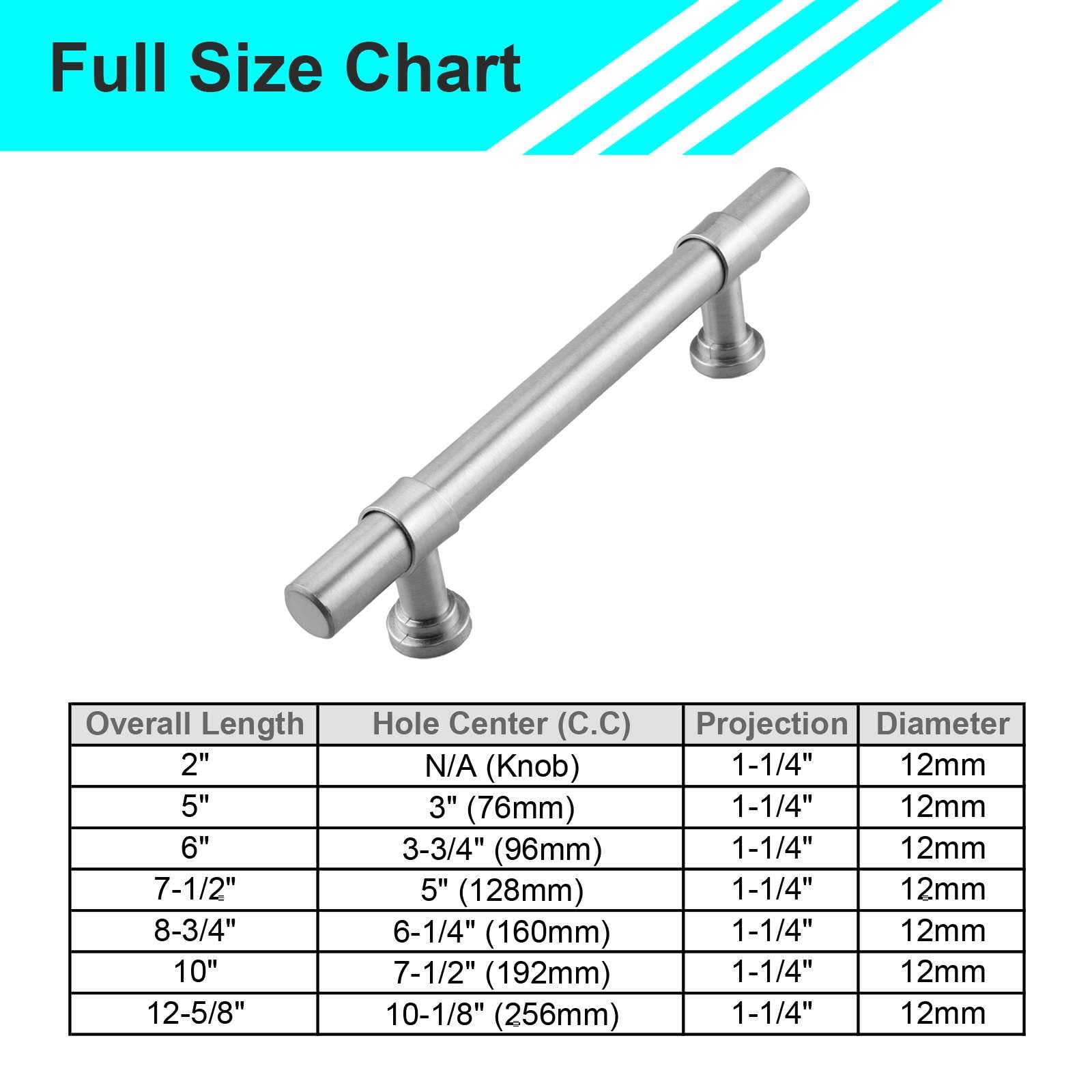 15 Pack Round Bar Cabinet Handles - 304 Stainless Steel Brushed Nickel Pulls - 5