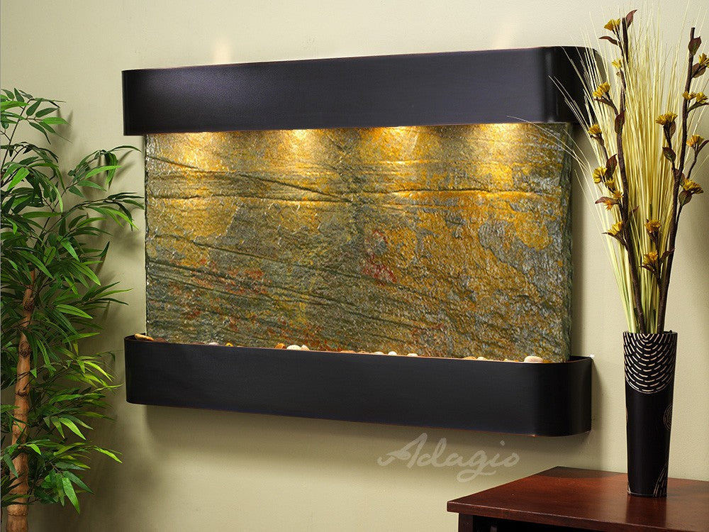 Adagio SSR1502 Sunrise Springs Round Blackened Copper Green Natural Slate Tabletop - Perfect for Outdoor Patio, Garden Decor & Rustic Home Accents