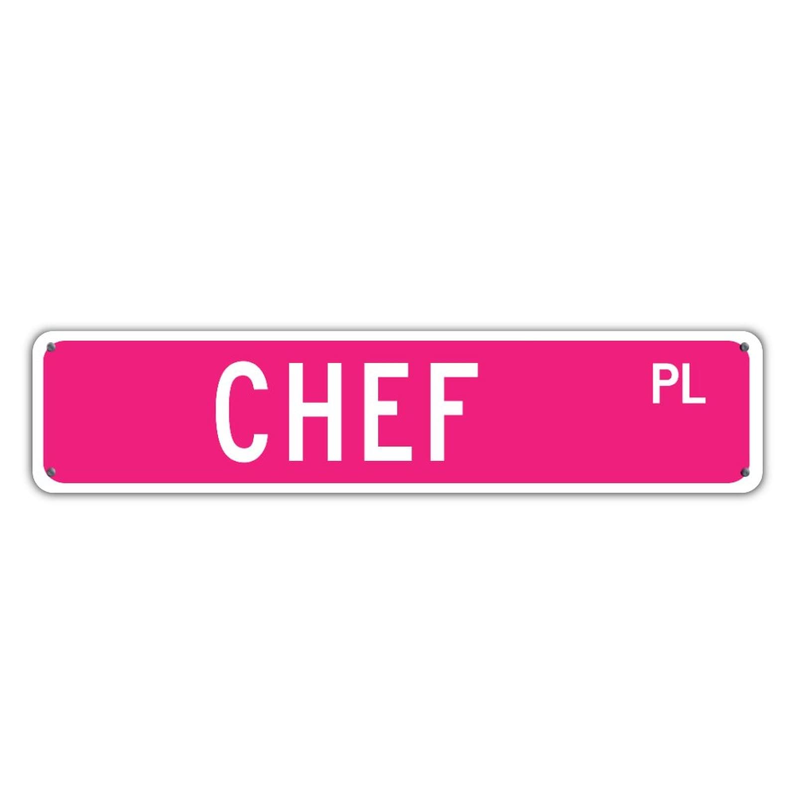 Personalized Chef PL Country Solid Pink Metal Plaque Sign - Weather-Resistant Office Decor for Indoor & Outdoor Use - Easy to Mount 4x18 Inch - Perfect for Kitchen, Bedroom, Bathroom & Workspace Décor