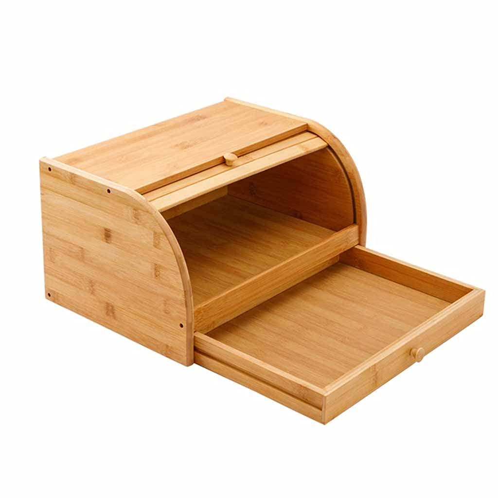 Double Layer Bamboo Bread Box with Drawer - Food Storage Container for Bread, Pastries & Cutlery | Kitchen Organizer for Countertop & Pantry Organization