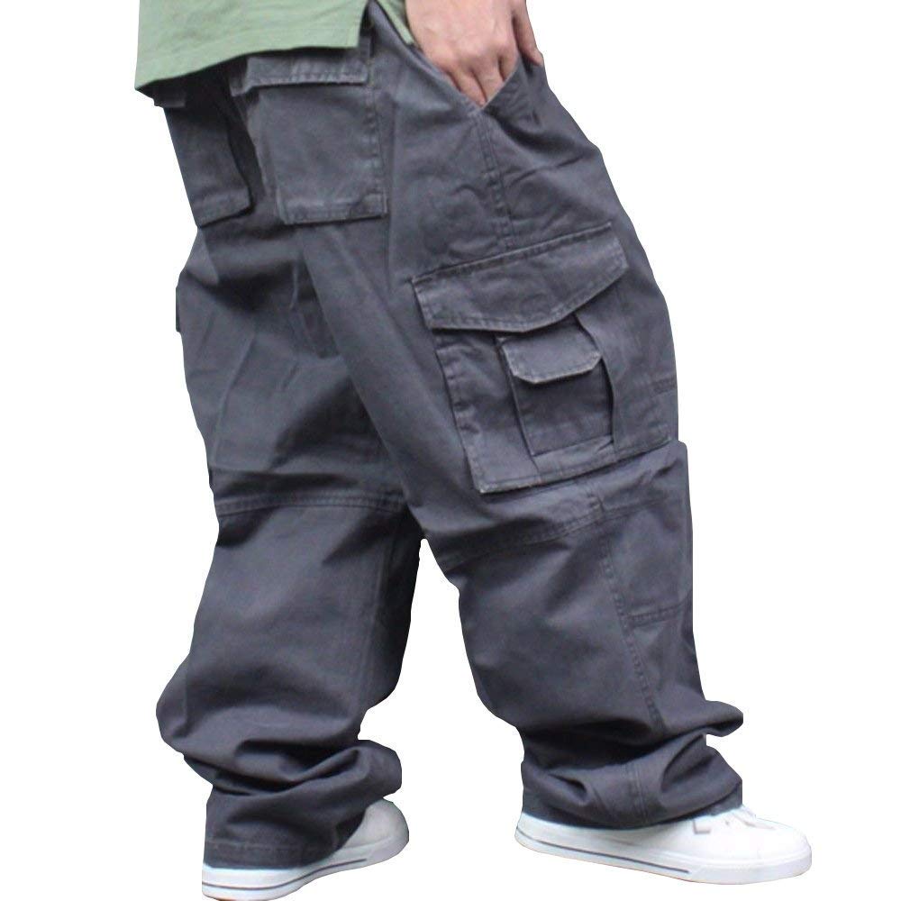 HAORUN Men Plus Size Cargo Pants - Loose Fit Hip Hop Dance Trousers with Multiple Pockets for Outdoor, Streetwear & Casual Wear