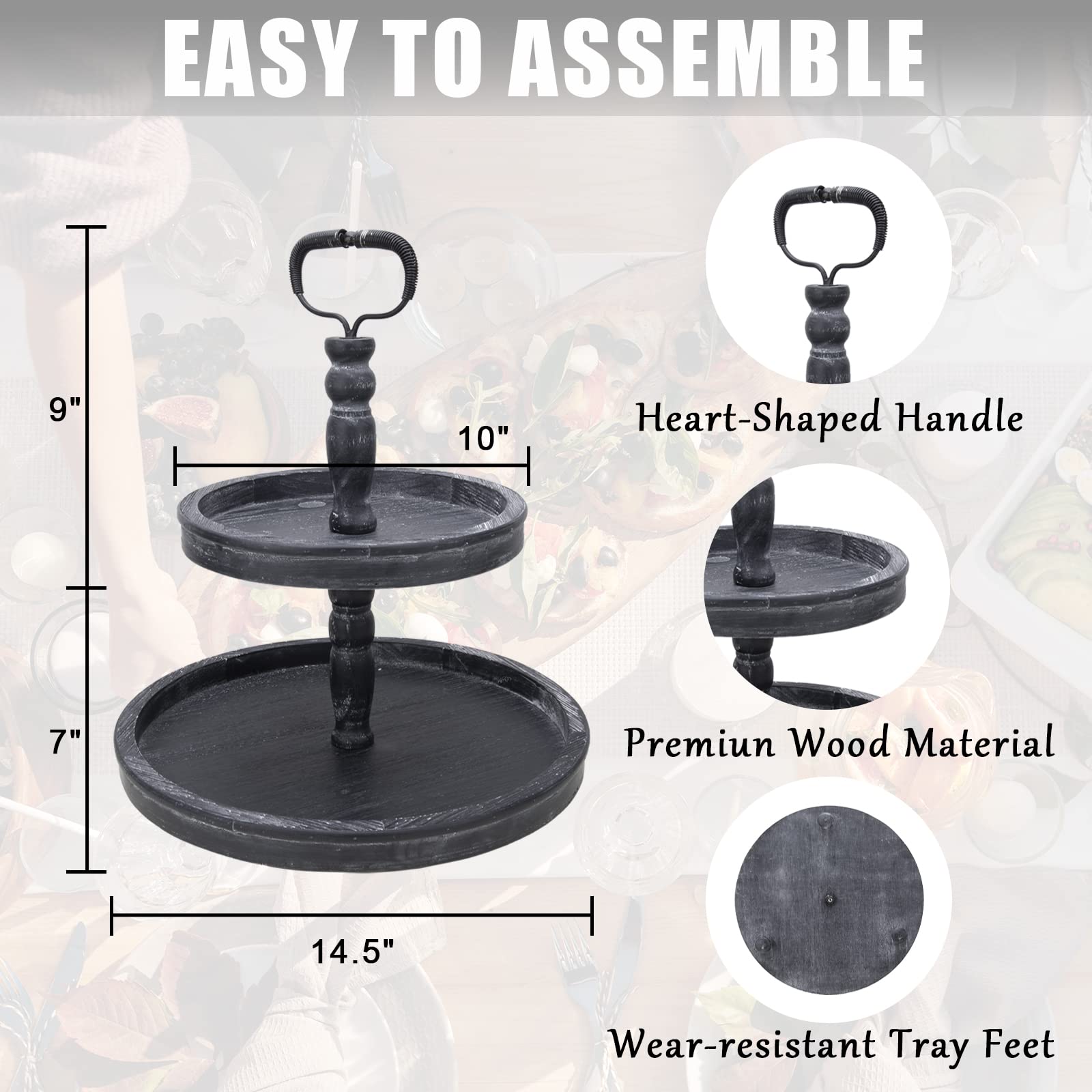 Vipush Farmhouse Two Tiered Serving Tray - Distressed Wood Rustic Cake Stand for Kitchen Decor, Seasonal Display, and Home Organization | Perfect for Dining Table Centerpiece, Coffee Bar Decor, and Holiday Entertaining