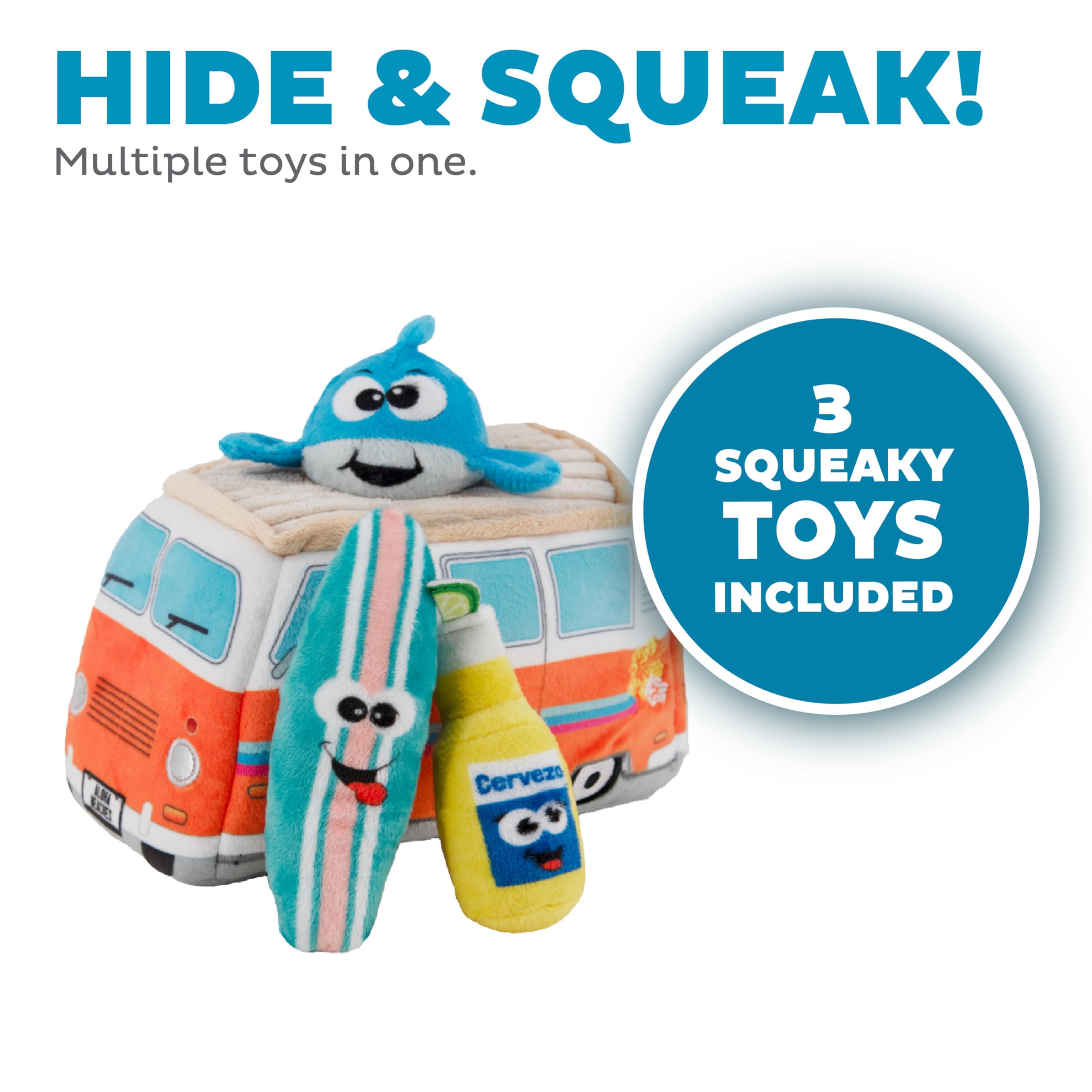 Outward Hound Hide A Surf Van Plush Dog Toy Puzzle - Interactive Treat Puzzle for Dogs, Fun Mental Stimulation Game for Small & Medium Breeds - Perfect for Indoor Play & Training Sessions
