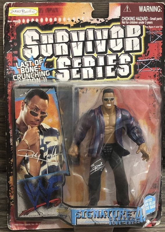 1999 WWF Jakks Pacific Signature Series 4 Blue Edition The Rock Action Figure with White Signature - WWE Collectible for Wrestling Fans & Display Case Showcase