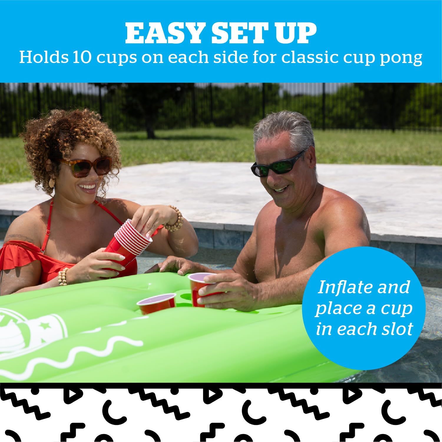 BigMouth Inc Inflatable Pool Party Pong Game - 6ft+ Wide Inflatable Beer Pong Table for Adults, Summer Pool Party Decorations & Outdoor Water Games | Perfect for Backyard BBQs, Beach Parties & College Events