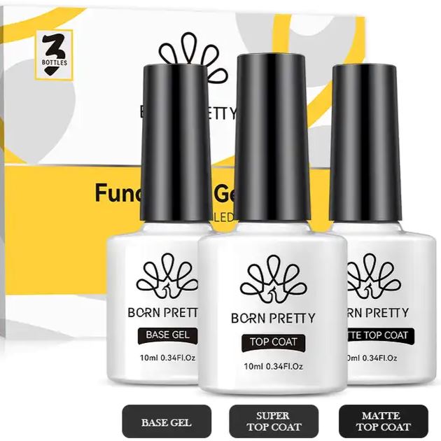 Born Pretty Trio Pack - Base Coat, Top Coat & Matte Top Coat Set (10ml Each) for Long-Lasting Nail Polish Protection & Shine - Perfect for Manicures, Pedicures & DIY Nail Art at Home