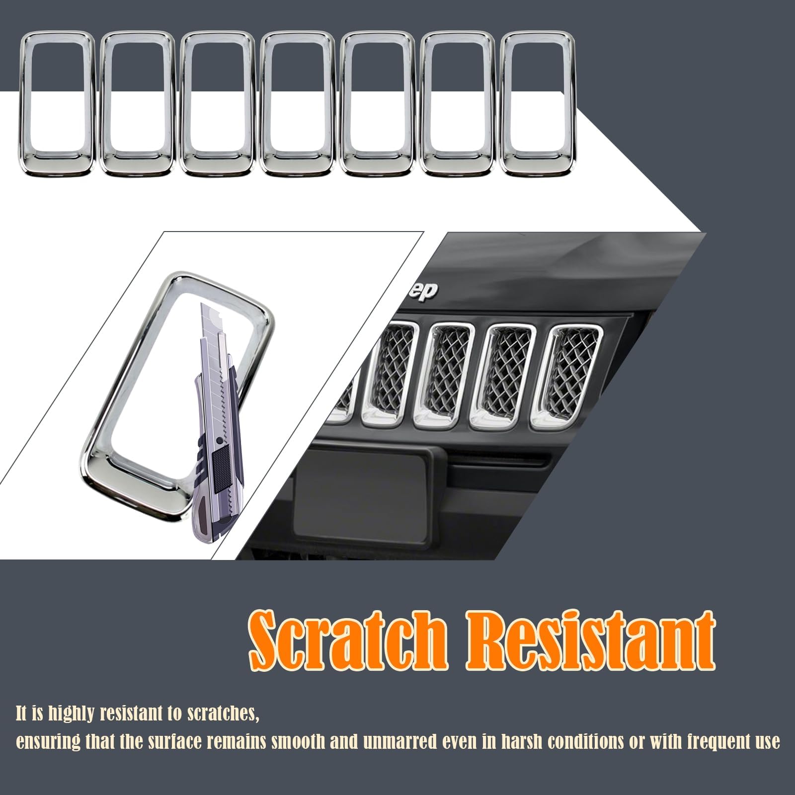 2011-2017 Jeep Compass Chrome Front Grille Trim Insert - 7-Piece Set (CH1210111/68109865AA) | CarPartsDepot | Perfect for Off-Roading & Custom Car Styling