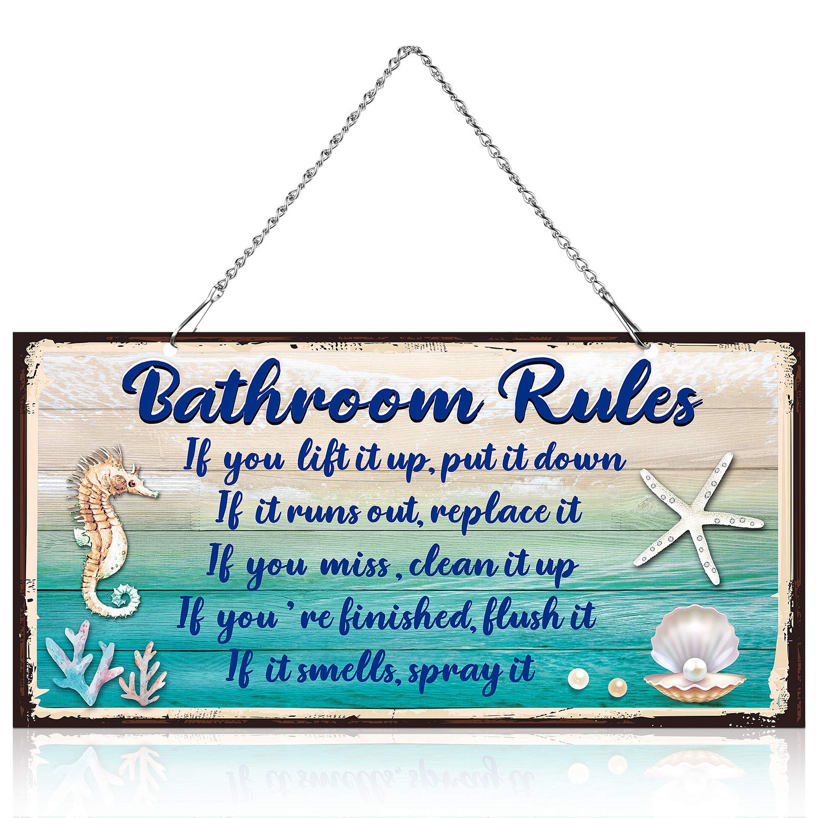 Ocean Theme Funny Bathroom Wall Art - Beach Decor Metal Sign for Coastal Bathrooms (10x5 Inches)