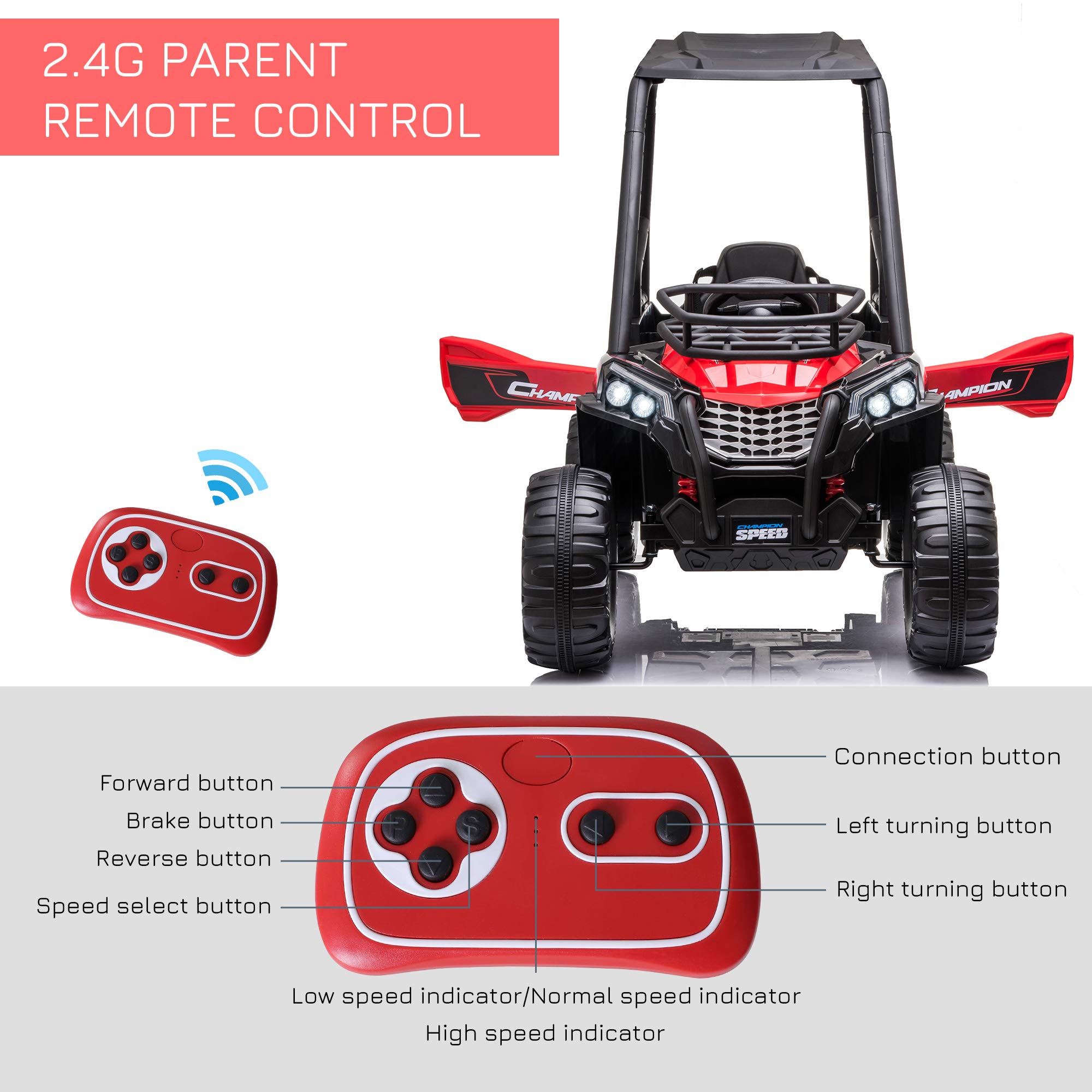 12V Kids Electric UTV Ride-On Car with Music, Lights, MP3/USB, Suspension & Parental Remote Control - Battery Powered Toy Vehicle for Boys & Girls (Red) - Perfect for Outdoor Play, Backyard Adventures & Birthday Gifts