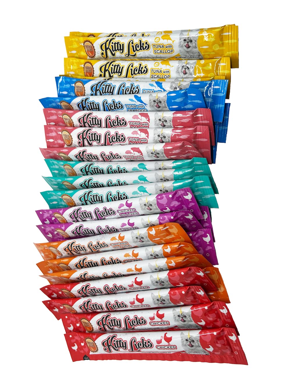 Rena's Recipe Kitty Licks Variety Pack - 28 Tubes with 7 Flavor Variations (Chicken, Tuna, Seafood) Cat Treats for Indoor & Outdoor Cats - Perfect for Training, Bonding & Rewarding Your Feline Friend